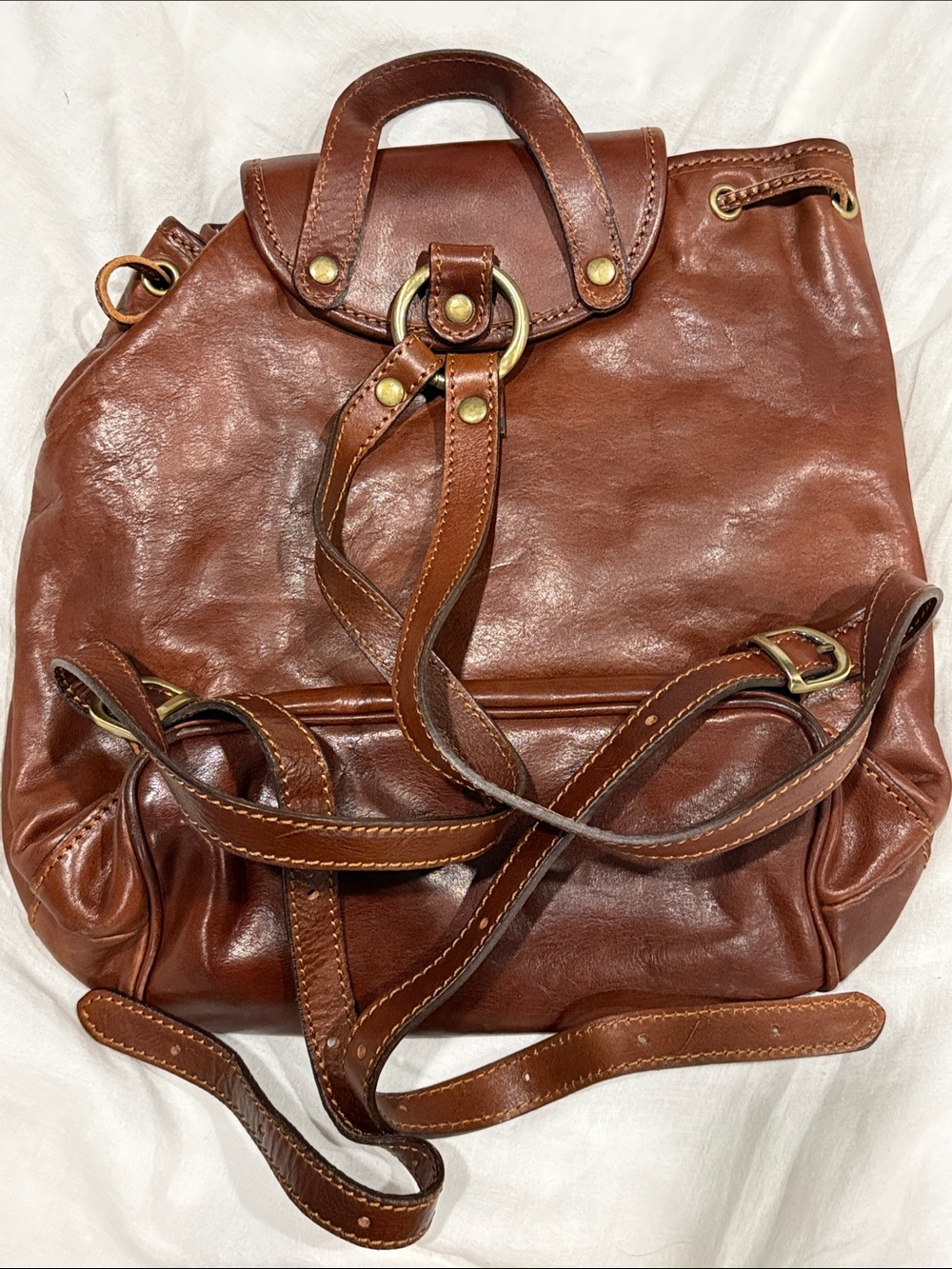 Brown Leather Drawstring Backpack - Picture 5 of 5